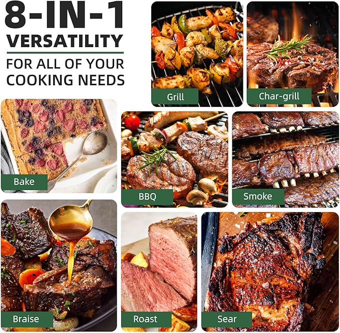 Pellet Grill Smoker 8 In 1 Outdoor Wood Electric Pellet BBQ Grill With PID Temperature Control And Meat Probe 456 Sq.In Removable Cooking Area Easy Clean