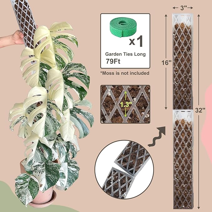 Sisher Monstera Moss Pole 4pcs Plastic Moss Pole for Climbing Plants Work with Sphagnum Moss 16 Inch D Shaped Poles Sturdy Plant Support Stakes Plant for Indoo Plants, White