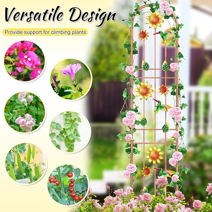 2Pcs Metal Garden Trellis, Arched Fence Trellis Plant Support Trellises, Supporting Plants Outdoor Decoration for Climbing Plants Lawn Yard Patio Backyard Wall Brackets (Hummingbird)
