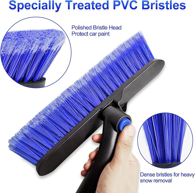 SEAAES 35 Inch Ice Scraper and Snow Brush for Car Windshield, Extendable Snow Scraper Brush with Foam Grip for Truck SUV Vehicle Window - Blue