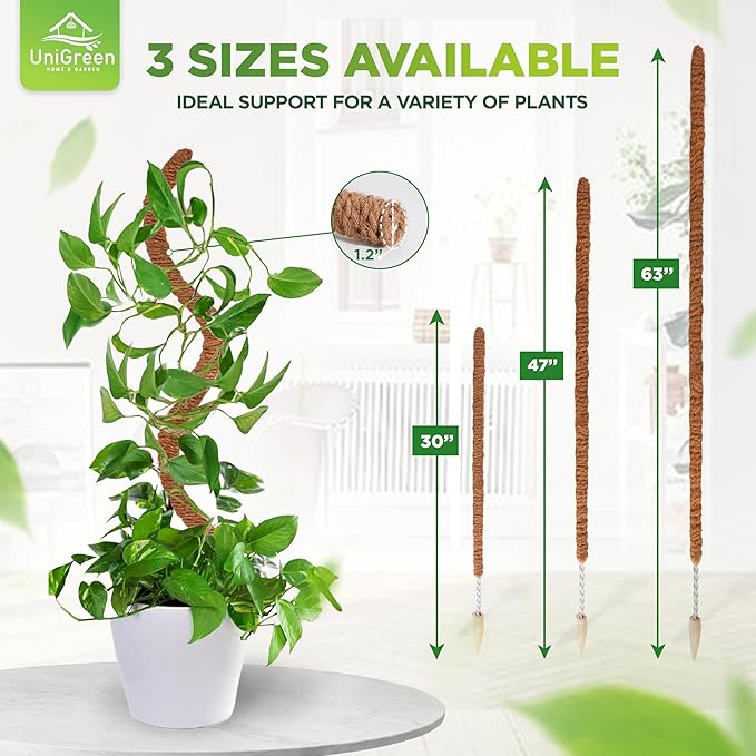 UNIGREEN 2Pack 30'' Premium Bendable Moss Pole - Monstera Plant Support - Plant Trellis Moss Pole for Plants - Moss Poles for Climbing Plants - Plant Sticks Support for Indoor/Outdoor Plants Potted
