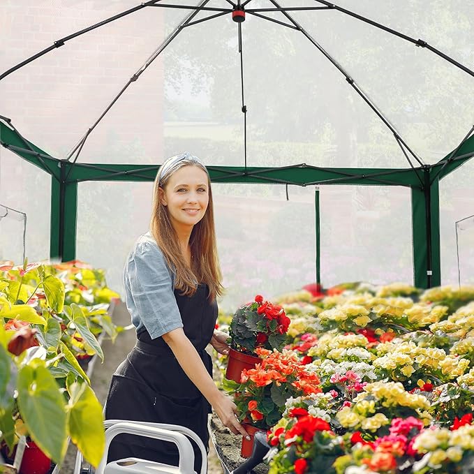 EAGLE PEAK 10x10 Portable Walk in Greenhouse with Polyester Reinforced Corners, Instant Pop up Indoor Outdoor Gardening Green House, Roll Up Zipper Entry Doors and Mesh Windows, Green/White