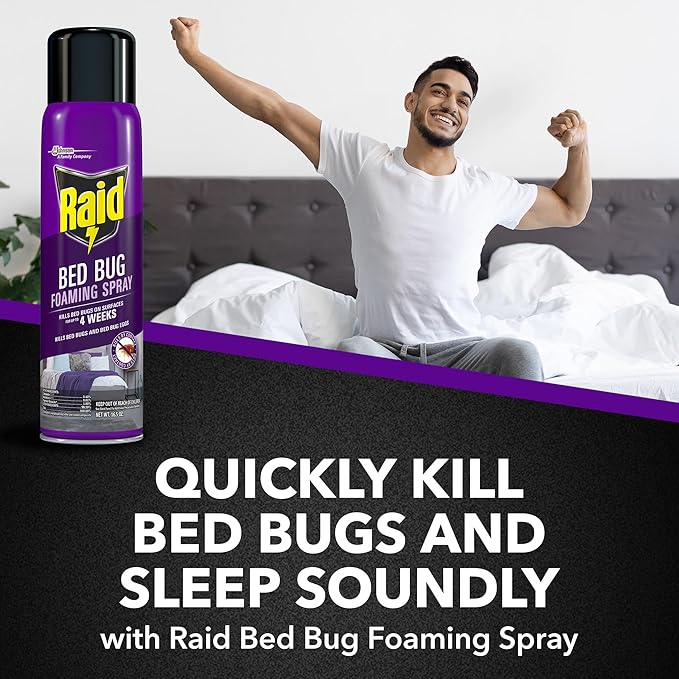 Raid Bed Bug Foaming Spray, Kills Bed Bugs and Their Eggs, for Indoor Use, Non-Staining, Keeps Killing for Weeks, 16.5 oz (Pack of 1)