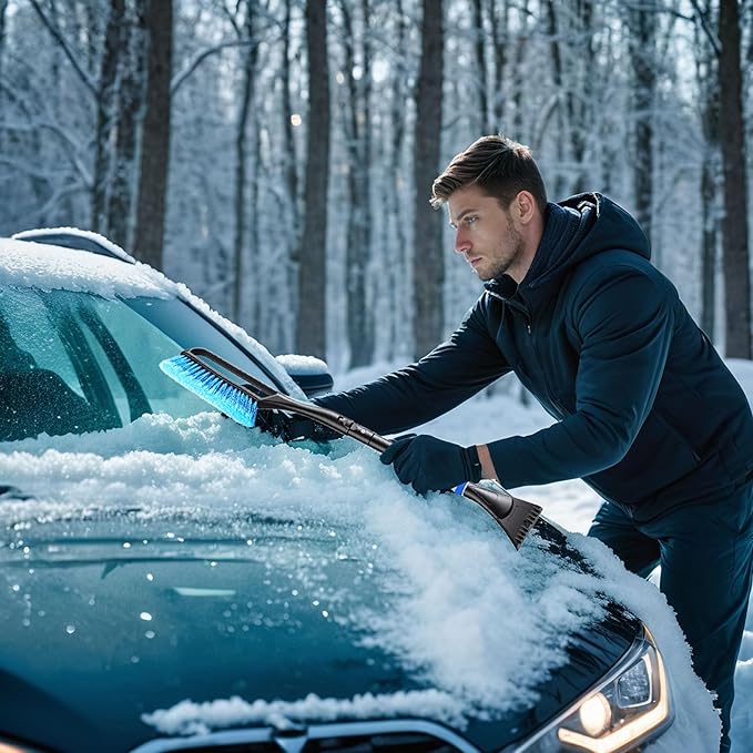37'' Snow Brush and Ice Scraper for Car Windshield, Aluminum Extendable Snow Removal Tool for Car Window with Foam Grip for SUV Truck Auto Vehicle Winter Accessories - Blue