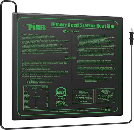 iPower Durable Seedling Heat Mat Warm 20" x 20" Hydroponic Heating Pad Waterproof for Seed Starting Greenhouse and Germination