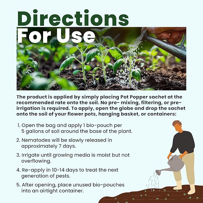 The Environmental Factor Nematodes Organic Insect Control Pot Popper, Controls Fungus Gnats, Root Aphids & Western Flower Thrips - 100% Pesticide free, 8 Infusion Bio-Pouches Per Popper