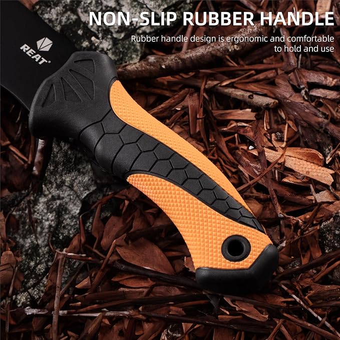 REAT Gardening Heavy Duty Machete,24" Full Tang Machete with Shaeth,Ergonomic No-Slip Handle,Machetes for Bushcraft, Outdoor Hunting, Garden Cutting Trees and Yard Work (Orange)