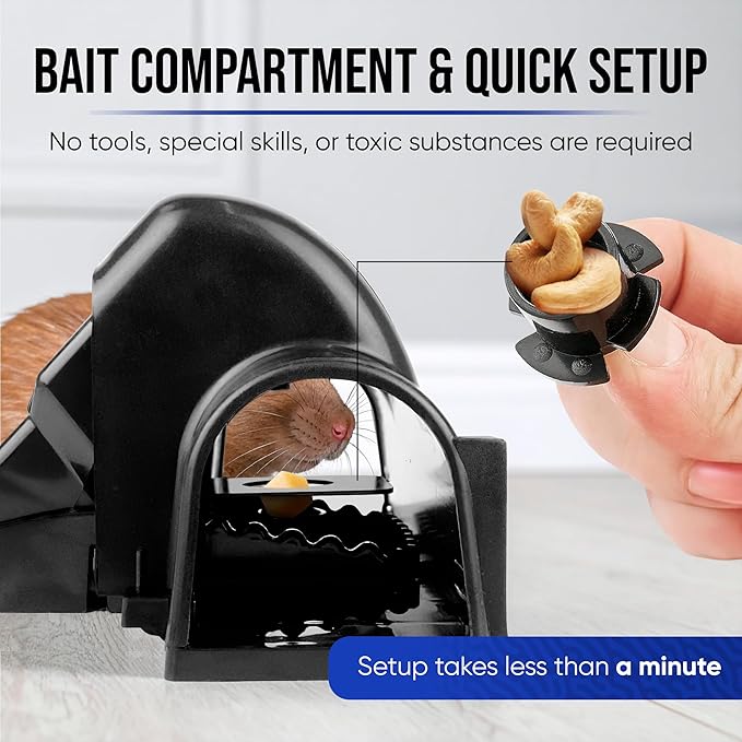 Covered Rat & Chipmunk Traps,Prevents Accidental Triggering with Tunneled Design,Human Reusable Rodent Trap Catcher for Indoor & Outdoor Use,Quick Setup & Easy Clean, rat traps outdoor large fast kill