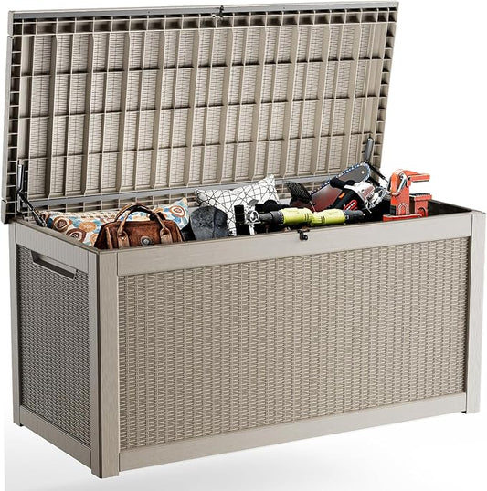 320 Gallon Outdoor Storage Box, Large Outdoor Deck Box,Waterproof & UV Resistant Resin Storage Box Lockable for Patio Cushions, Gardening Tools, Pool Accessories(Gray)