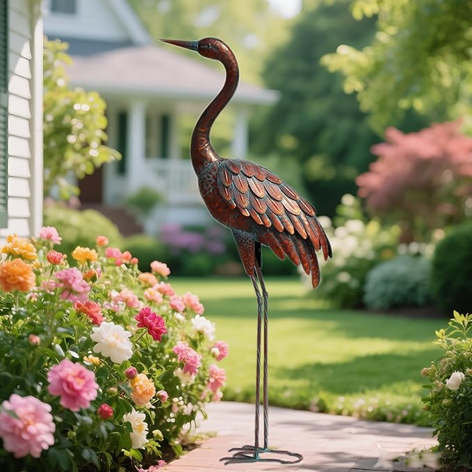 chisheen Outdoor Garden Crane Statues and Sculptures Metal Yard Art Statue for Garden Decoration Large Size
