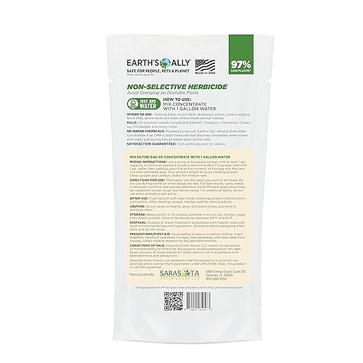 Earth's Ally Weed and Grass Killer Concentrate 20 oz | Safe, Pet-Friendly Natural Weed Control Spray for Patios, Driveways & Sidewalks, Makes 1 Gallon