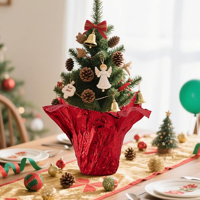 Adnee 2 Roll 10 Yard Floral Foil Plant Pot Covers,Matte Texture Christmas Plant Pot Foil,Red Floral Pot Wrapping Paper for Christmas Home Flower Pot DIY decor