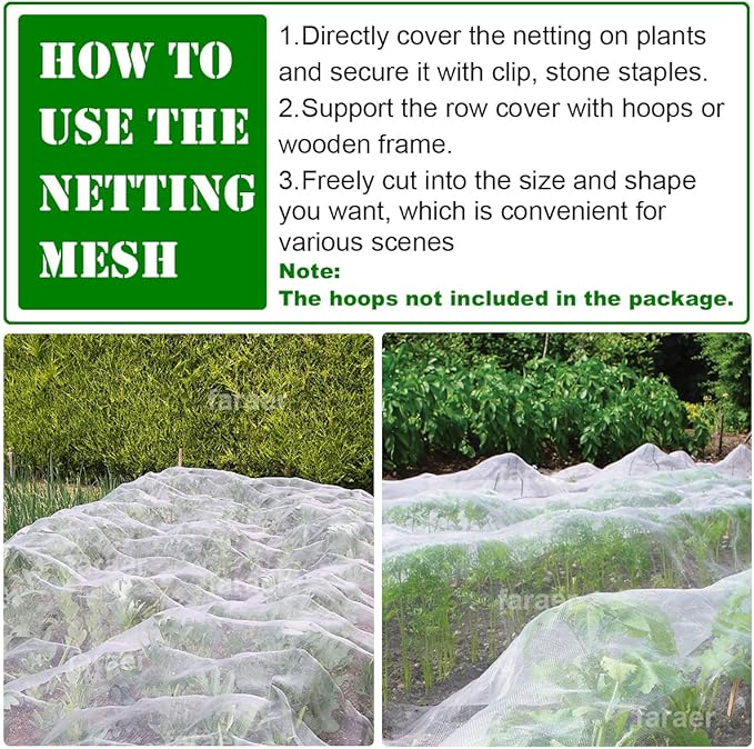 Garden Pest Barrier Netting, Insect Barrier Thickened Mesh Net Plant Covers 10x10Ft Ultra Fine Protection Netting for Vegetable Fruits Crops Row Cover Strawberry Raised Bed Bugs Out Screen Net