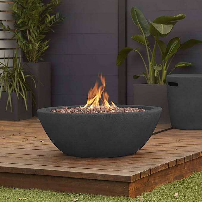 Real Flame Riverside Propane or Natural Gas Fire Pit - Stainless Steel Burners, Natural Gas Conversion Kit Included - 50,000 BTUs of Heat, Battery Operated - Push Button Ignition