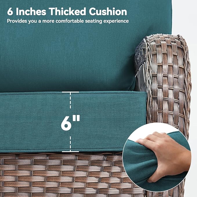 Luxury 6" Outdoor Cushions for Patio Furniture, 24x24x6 Thick Seat Cushion Set of 3, Fade Resistant Couch Chair Replacement Cushions High Density Deep Wicker Chair Cushion w/Removable Cover, Green