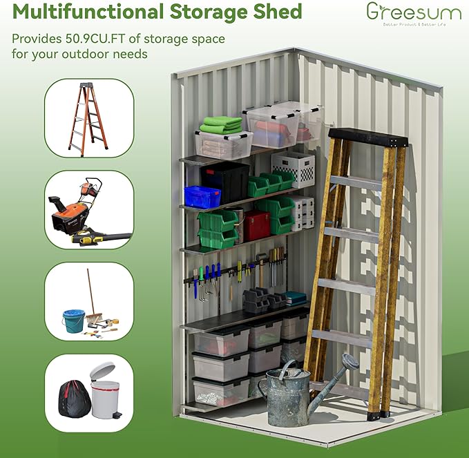 Greesum 3×3FT Outdoor Storage Shed, Metal Patio Storaged Sheds with Lockable Doors, Sheds & Outdoor Storage for Backyard, Pool and Garden, Black