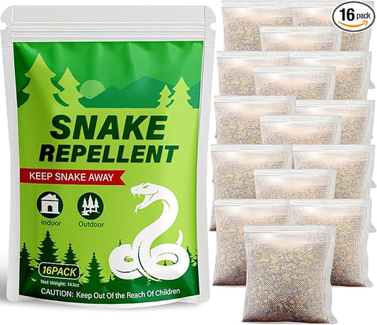 16 Pack Snake Repellent for Outdoor & Indoor Use, Natural Snake Deterrent for Yard Powerful, Pet and Child Safe, Long-Lasting Snake Away Pouches for Lawn, Garden, Garage, Basement,Snake Repellent