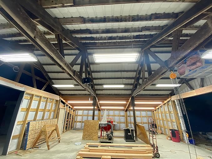 4 Lamp Bulb High Bay T8 LED HighBay Utility Shop Garage Warehouse Light Fixture 11,000 LUMENS! Commercial Grade 15" X 48" White W/Mirrored Reflector W/LED Tubes 11,000 Lumens Bright