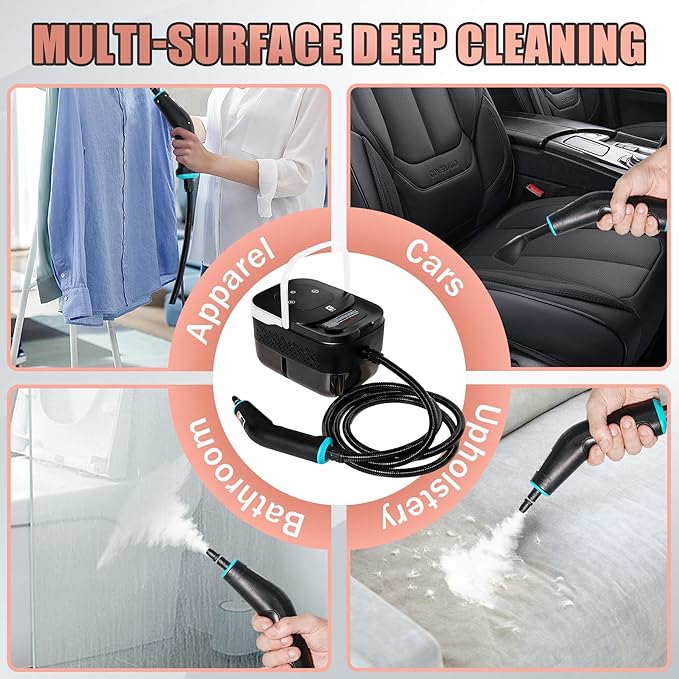 2500W Handheld Steam Cleaner,10 Accessories with 8 Adjustable Pressures for Tile/Grease/Carpet, 45oz Large Tank Chemical Free Cleaning, Portable Multi-Surface Steamer for Home Cars Kitchens (White)