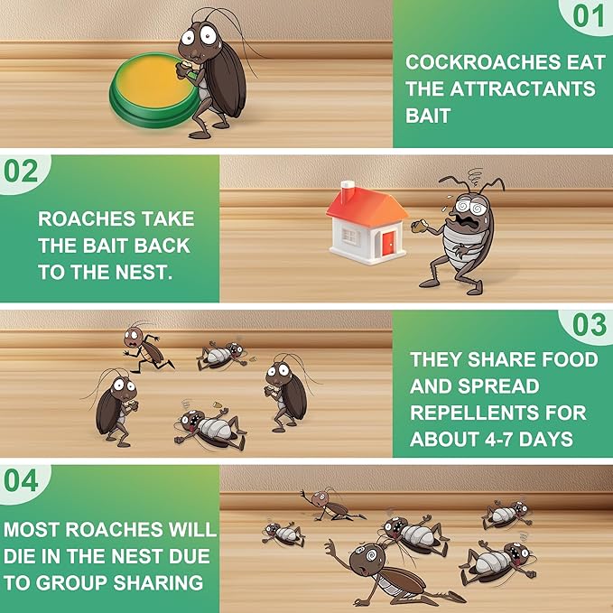 Roach Bait - Cockroach Killer Indoor Infestation, Roach Traps Cockroach Bait Gel, Get Rid of Roaches Permanently Indoor Home & Outdoor Infestation, Cockroaches Repellent Killer (12)