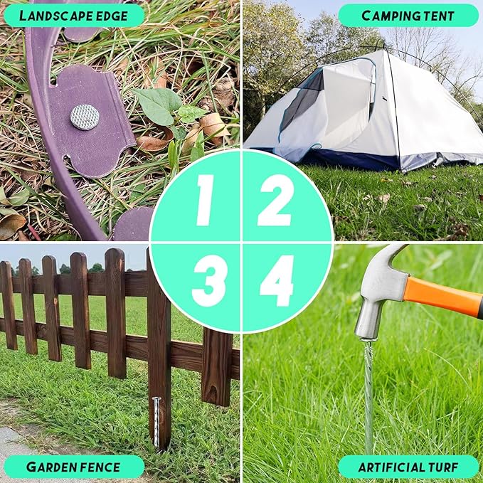 12" Galvanized Heavy-Duty Landscape Stakes Solid Spiral Metal Turf Spikes, Garden Stakes for Fixing Paver Edging, Weed Barriers, Artificial Lawn, Tent, Garden Plants ﻿