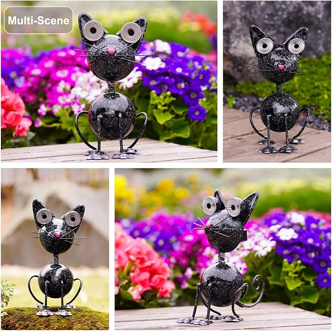 Solar Cat Statue Lights Outdoor Metal Yard Art - Funny Cat Statue for Garden Patio Decor Lawn Ornaments