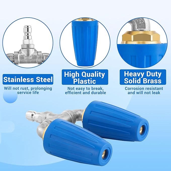 Dual Turbo Nozzle Pressure Washer, 360°Rotating Turbo Nozzle with 1/4" Quick Connector, 2.0 Orifice Twin Turbo Nozzle, 4-6 GPM, 4000 PSI
