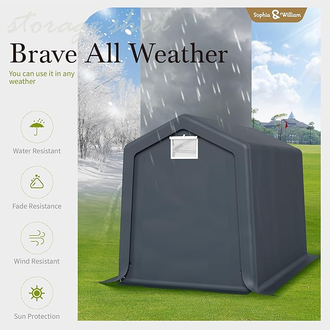 Sophia & William Outdoor Storage Shed Carport 6x10 ft Heavy Duty, Portable Garden Yard Car Port Shelter Storage Tent Garage with Roll Up Doors and Ventilation, Grey