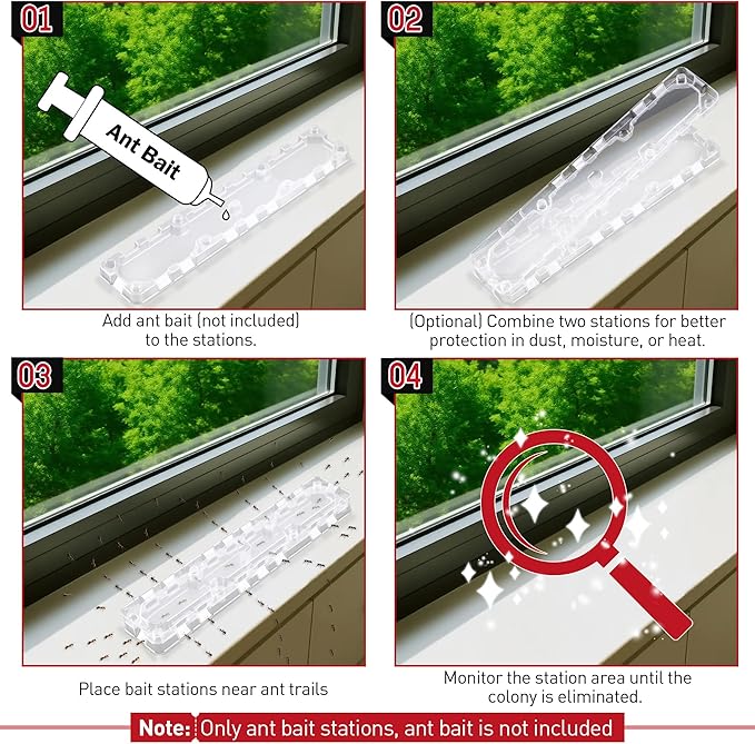 Qualirey 8 Set Ant Bait Stations Reusable (Bait NOT Included), Multi Surface Ant Killer Trap for Home, Control for Indoor and Outdoor Use, Roach Station for Common Household (Large)