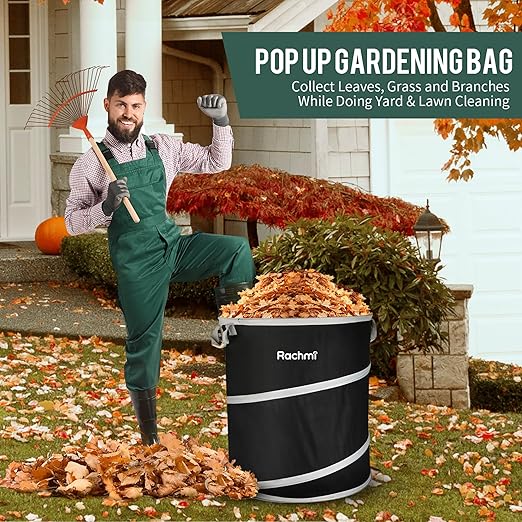 Rachmi 40 Gallon Collapsible Trash Can 2-Pack | Reusable Outdoor Pop-Up Yard Waste Leaf Bag Garden Garbage Bin for Camping, Black