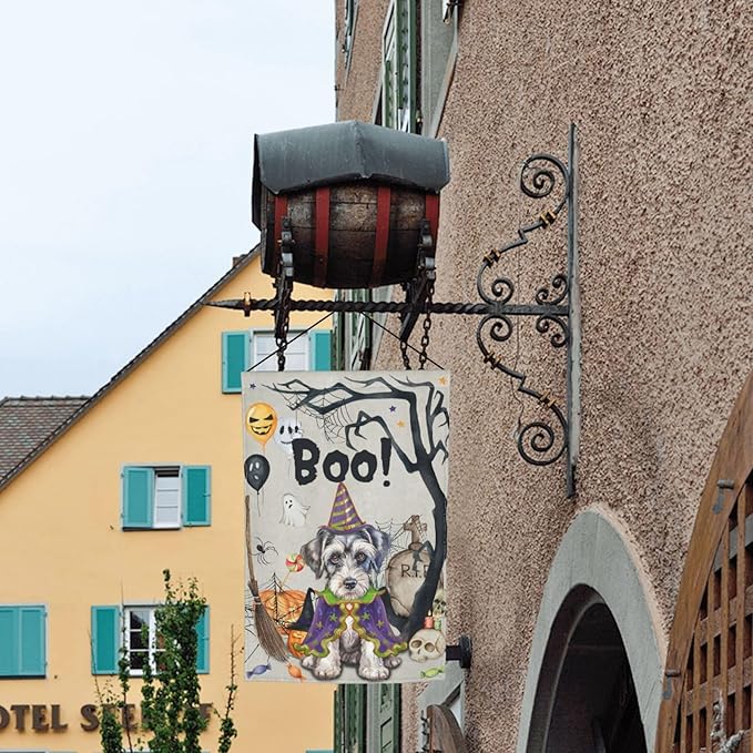 Halloween Schnauzer Dog Boo Pumpkin Skull Garden Flag Welcome Party Outdoor Outside Decorations Picks Home House Garden Yard Decor 12x18 Inch