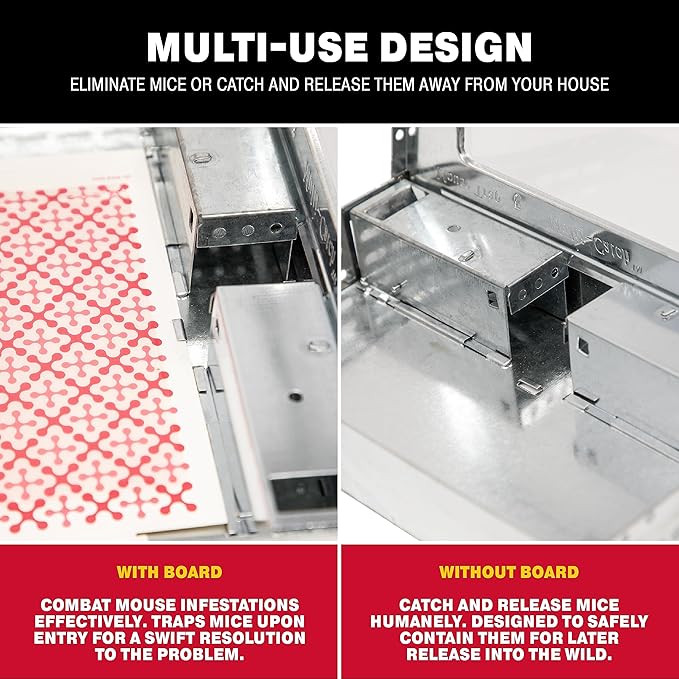 Catchmaster Pro Series Multi-Catch Mouse Trap 12-Pack Refill, Humane Mouse Traps Indoor for Home, Includes Replaceable Glue Boards, Pet Safe Pest Control, Live Catch for Garage & Shed