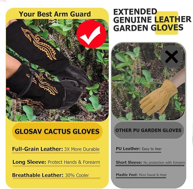 Gardening Gloves Thorn Proof for Rose Pruning & Cactus Trimming, Cowboy Western Style Long Leather Garden Gloves for Women & Men (Western Style, Medium)