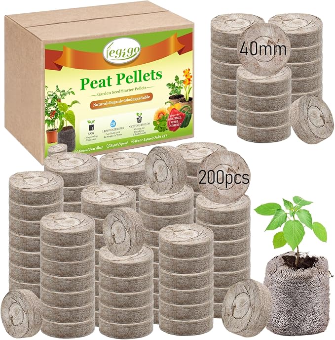 Legigo 200 Pcs 40mm Seed Starter Peat Pellets Pods for Seedlings- Compressed Seed Starting Pellets Seed Starter Pods Plugs Soil Peat Pods for Starting Seeds, Garden Planting Herb Flower Vegetables