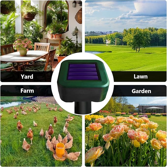 8 Pack Solar Mole Repellent, Outdoor Sonic Mole Spikes, Waterproof Deterrent Ultrasonic Animal Repellant Stakes to Get Gopher Snake Vole Possum Groundhog Rid of in Yard, Safe for Human and Pets