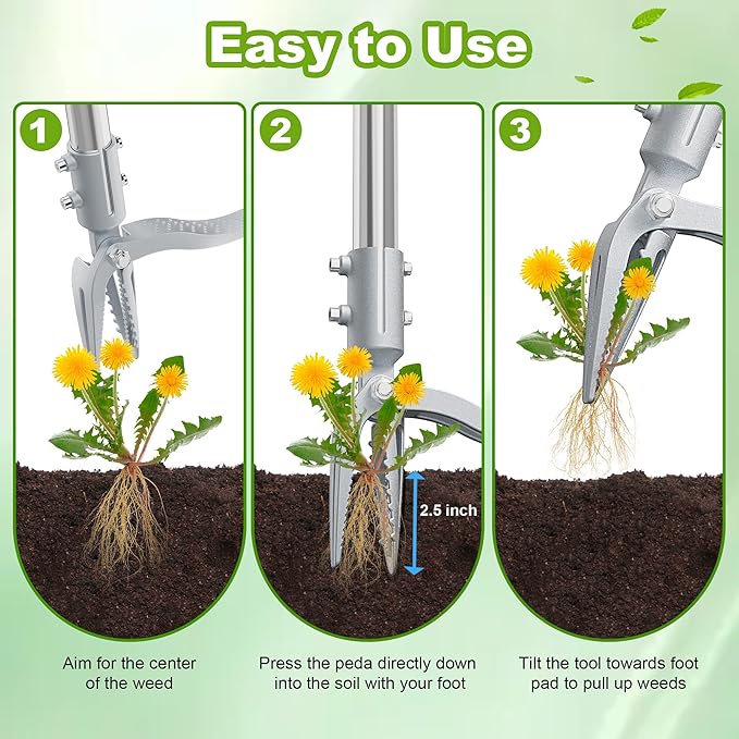 Weed Puller Tool with Gloves, Long Handle Stand Up Weed Tool, Heavy Duty Weeder Remover Tool with 4 Claw Steel Head for Garden, Yard, Lawns, Sidewalk