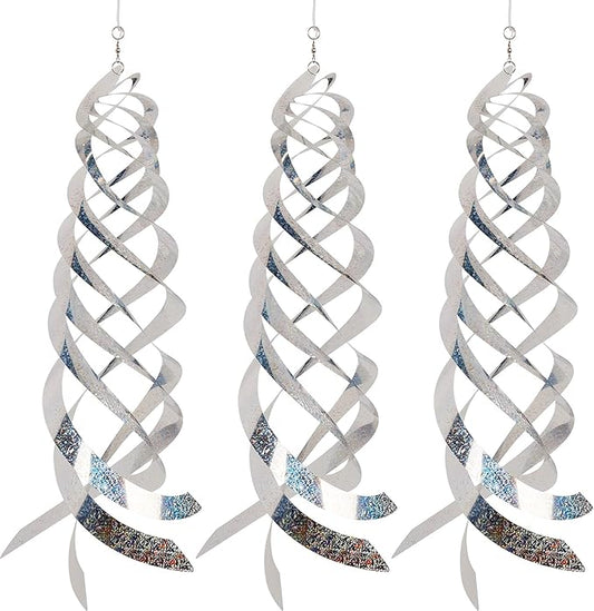 Hausse Bird Repellent Spiral Reflectors Silver Mylar Spinner, Hanging Reflective Bird Deterrent Device, Garden Decorative Scare Birds Away, Like Woodpeckers, Pigeons and Geese, 3 Pack