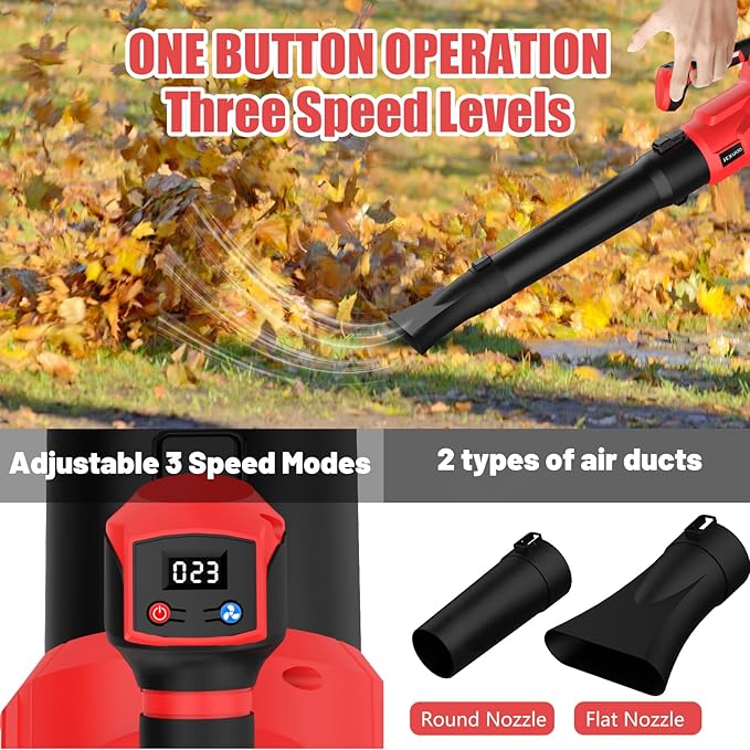 Cordless Leaf Blower 21V Electric Blower with (1) 3.0Ah Battery and Fast Charger, Variable Speed, Turbo Mode, Battery Powered Handheld Leaf Blower for Lawn Care and Yard Leaf Cleaning