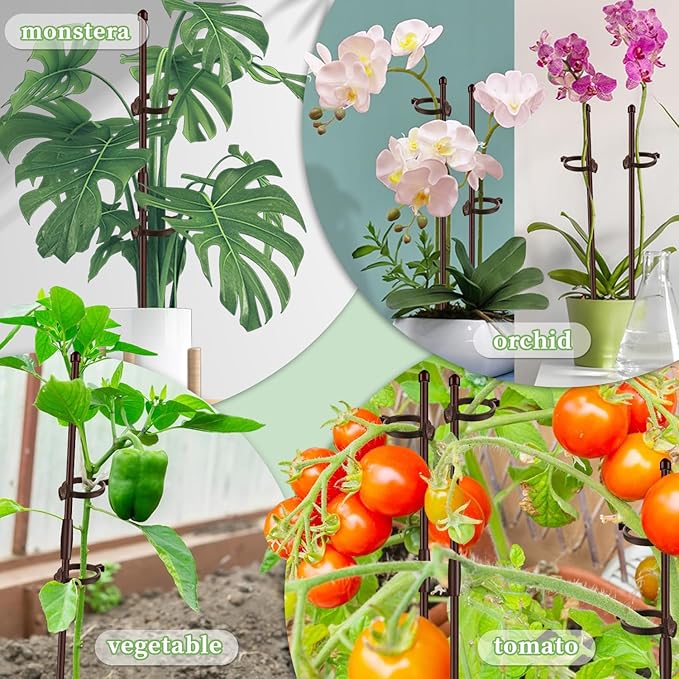 Plant Stakes 17inch &11inch SupKing 16Pcs Adjustable Flower Support Poles Brown Orchid Sticks with Clips for Indoor Outdoor Garden Potted Tomato Rose Amaryllis Vegetables Comes with 20 Ties