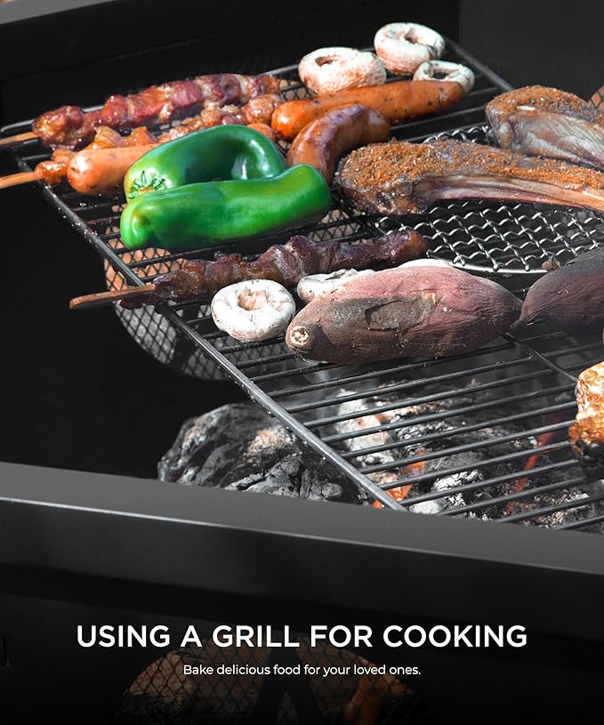 35 inch Fire Pit, Outdoor Fire Pit Wood Burning Fire Pits with Cooking Grill, Large Firepits for Outside Octagonal Heavy Duty Firepit with Poker for Bonfire, Backyard, Patio, Picnic, Camping