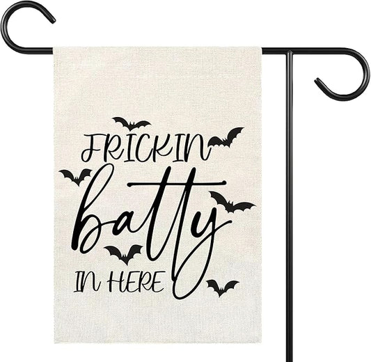 Frickin Batty in Here Halloween Garden Flag for Outside, 12x18 Inch Double Sided Bats Yard Flag, Farmhouse Small Yard Flags for Outdoor Decorations, Holiday Decor Gifts-A14
