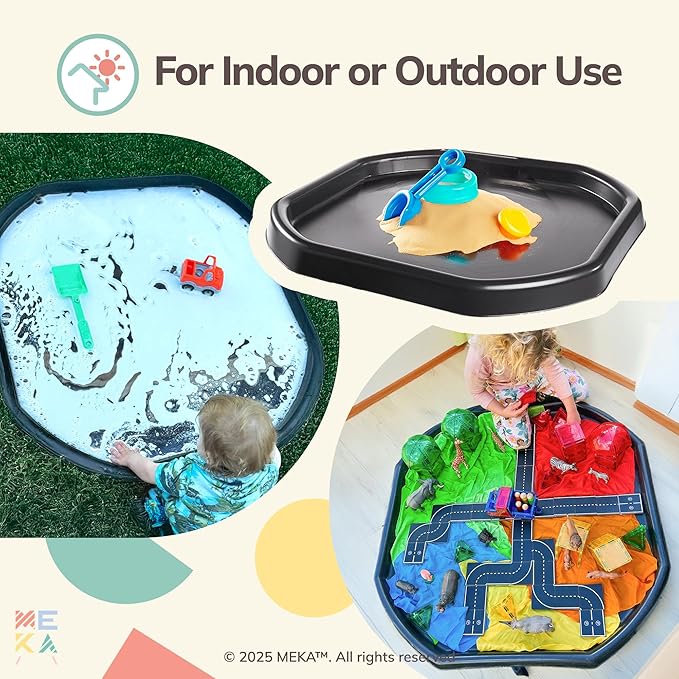MEKA Tuff Tray with Solar Fountain, Sensory Water Play Tray for Kids, Outdoor Indoor Messy Play, STEM Activities, Classroom or Home Use ((Black, Small 28" x 28"))