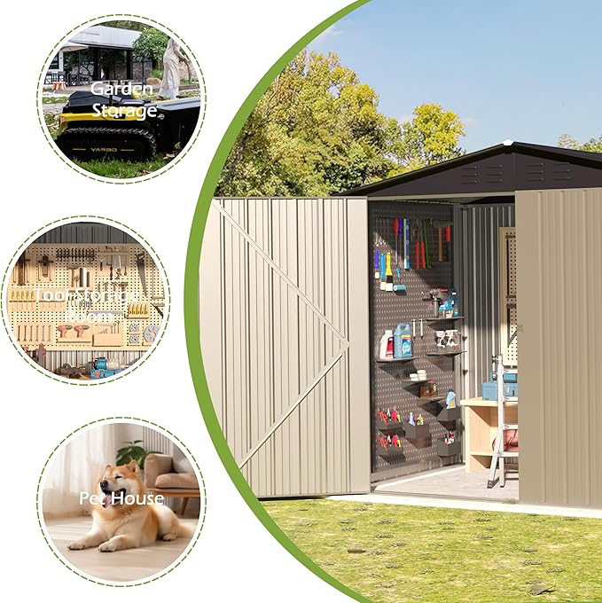 Outdoor Metal Shed, 6x4 FT Metal Shed with Peaked Roof and Lockable Doors, Waterproof Outdoor Tool Storage Clearance for Garden, Backyard