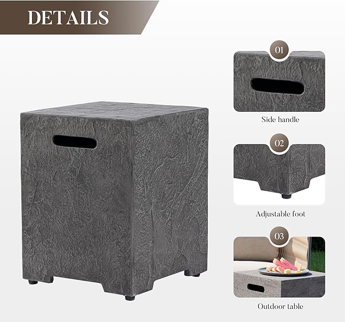 Cosiest Propane Fire Pit with Wind Guard&Tank Cover for Outside, 28 in Square Gas Fire Pits for Outdoor Patio, CSA Certified, 50000 BTU Concrete Rectangle Base with Rain Cover, Free Lava Rocks