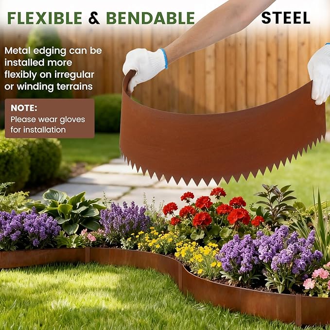 Dyna-Living 40 x 8 Inch Steel Landscape Edging 6 Pack Metal Edging for Landscaping Garden Edging Border, 20FT Total Pre-Rusted Border Metal Landscape Edging with Clips for Lawn, Garden, Yard