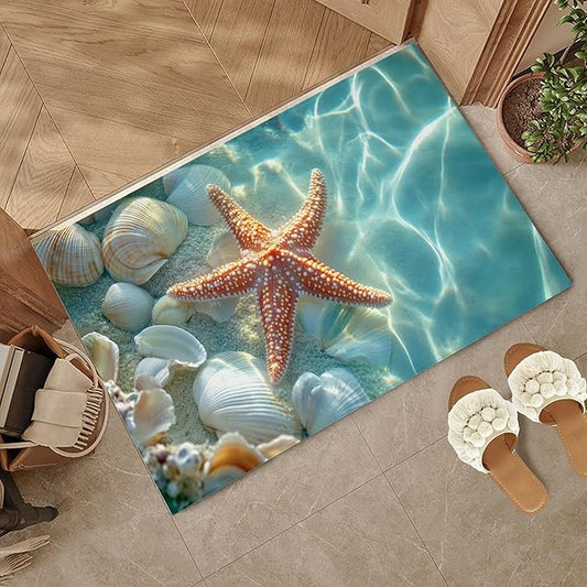 Welcome Mat Indoor,Starfish Front Door Mat,Summer Sea Shells Entryway Rug for Porch Patio Non-Slip Outdoor Entry Doormat for Back Door Outside Entrance Hallways,30 x 17 Inch