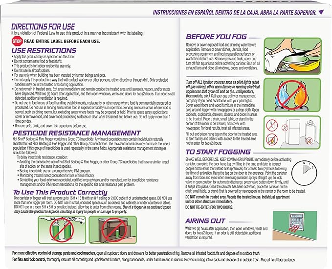 Hot Shot BedBug And Flea Fogger, Inhibits Flea Reinfestation, 2 Ounce Cans, 6 Count