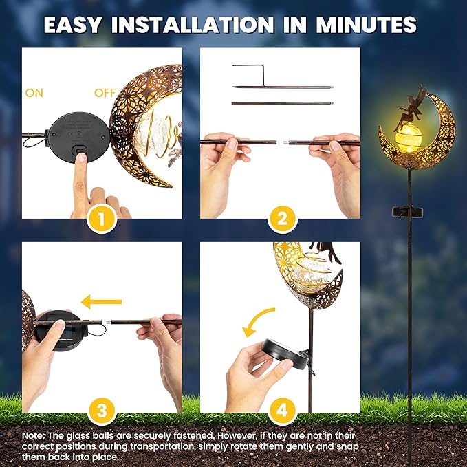 Fairy Garden Solar Lights Outdoor Moon Stakes, Waterproof Outdoor Metal Decor Gifts for Women Mom, Art Moon Sculpture for Yard, Patio, Garden, Porch, 1 Pack