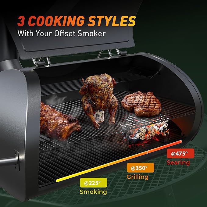 Brand-Man Charcoal Grill Offset Smoker, Heavy-Duty Barrel BBQ Grill Smoker Combo with Side Fire Box for Outdoor Patio and Backyard Cooking