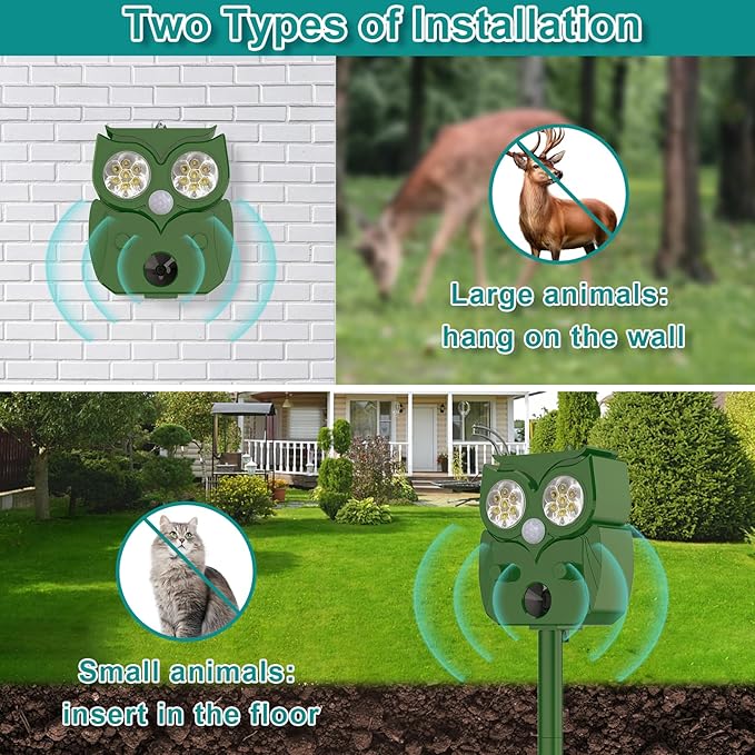 Deer Repellent Devices Solar Ultrasonic Animal Repeller Outdoor Deer Deterrent Devices & Animal Deterrent Devices Ultrasonic Animal Repellent (2 Pack)